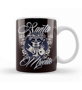 Santa Muerte Female Deity Mexican Dead Sugar Skull Satanic Kupa Bardak Porselen