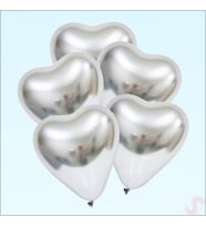 Krom Kalp Balon, Gümüş - 30cm x 5 Adet