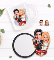 BK Gift Kişiye Özel Sevgililer Karikatürlü Beyaz Kupa ve Ahşap Bardak Altlığı Hediye Seti-15