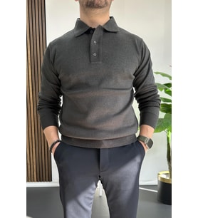 Erkek Düğmeli Polo Yaka Kazak Antrasit Edw231