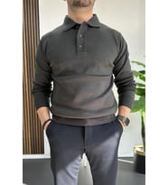 Erkek Düğmeli Polo Yaka Kazak Antrasit Edw231