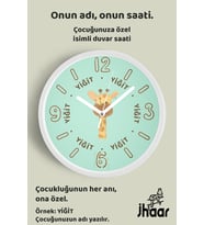 İsme Özel Sevimli Zürafa Çocuk Odası Duvar Saati Orta Boy 30 cm Beyaz Camlı Sessiz