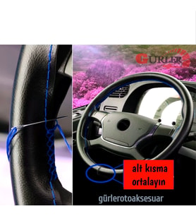 Universal Kamyon Tır Otobüs Dikmeli Direksiyon Kılıfı Mavi İpli 45 × 10Cm