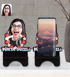 BK Gift Kişiye Özel Dünya Güzeli Karikatürlü Ahşap Biblo Telefon Standı-1
