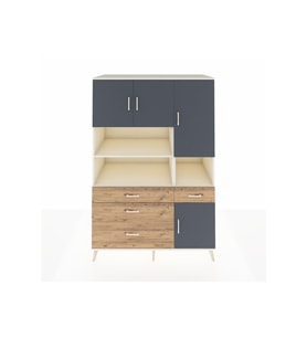 Kronos Dolap 9 Raflı 4 Çekmeceli 4 Kapaklı 132x59x195 Aytaşı-Antrasit/Çam