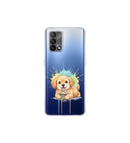 Oppo A74 ile Uyumlu Splash Köpek Tasarımlı Şeffaf Silikon Kılıf