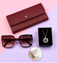 Mermer Motifli Kadın Güneş Gözlüğü A30118 & Bordo Cüzdan & Rose Gold Renk 100 Dilde Seni Seviyorum Kolye Hediye Seti