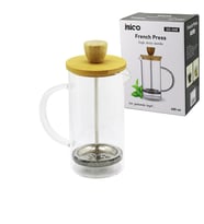 FRENCH PRESS BAMBU KAPAK 600ML CAM BİTKİ SÜZGEÇİ (5343)