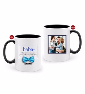 BK Gift Kişiye Özel Babalar Günü Hediyesi Fotoğraflı Siyah Beyaz Kupa Bardak-96
