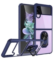 Samsung Galaxy Z Flip 3 Kılıf Şeffaf Sararmaz Yüzüklü Mola Kapak (Lacivert)
