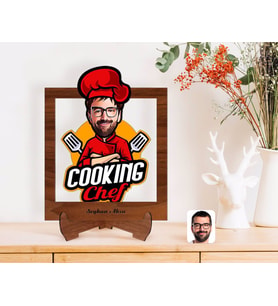 BK Gift Kişiye Özel Erkek Chef Karikatürlü Ahşap Standlı 3D Biblo-11 (Beyaz)