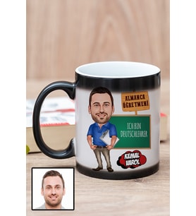 Erkek Almanca Öğretmenine Hediye Karikatürlü Sihirli Kupa Bardak