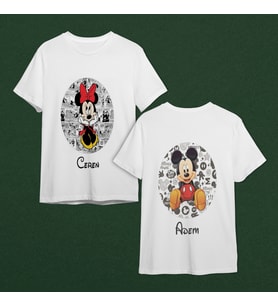 Mickey & Minnie Mouse Sevgili Çift Tasarımlı Tişört Kişiye Özel ( Unisex - Büyük - Çocuk )