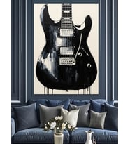 Elektrik Gitar Siyah Beyaz Dekoratif Kanvas - Mdf Ahşap Tablo