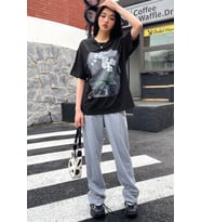 Unisex Orchid Baskılı Oversize Tshirt (Siyah)