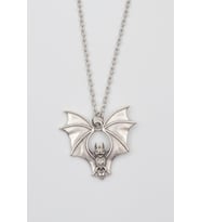 Gotik Yarasa Kolye - Düz Ezme İthal Zincirli Unisex Gümüş Kaplama Kolye - 60 cm