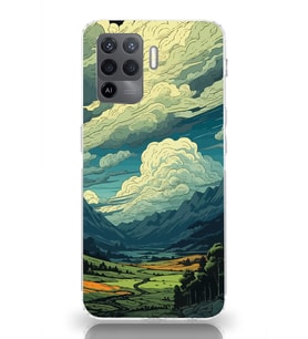 Oppo Reno 5 Lite Uyumlu Doğa ve Bulut Desenli Şeffaf Telefon Kılıfı