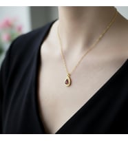 Doğal Garnet Taşlı Altın Kaplama 45 cm Gümüş Kolye (Gold)