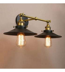 RİOLİGHT VİNTAGE,RETRO,RUSTİK MAFSALLI MATT ALTIN KAPLAMA 2XE27 SİYAH METAL APLİK ŞAPKA ÇAP:23CM