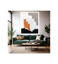 Yağlı Boya Görünümlü Soyut Ahşap Çerçeveli MDF Tablo Fırça Darbeleri Modern Salon Duvar Tablosu (Beyaz)