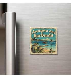 Antigua ve Barbuda - Posta Pulu Temalı Ülke - Baskılı Buzdolap Magneti Kare - 9x9 cm