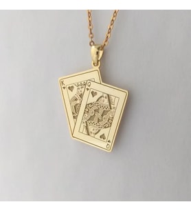 Kişiye Özel İskambil Kartları Kupa Kızı ve Kupa Papaz Kolye 925K Gümüş (Gold)