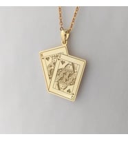Kişiye Özel İskambil Kartları Kupa Kızı ve Kupa Papaz Kolye 925K Gümüş (Gold)