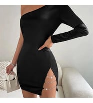 pilelistore Bayan Asimetrik Halkalı Mini Elbise (Siyah)