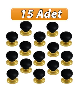 15 Adet Petunya Kulp Siyah Polimer Düğme Kulp Altın Tablalı Mobilya Mutfak Dolabı Çekmece Kulbu Kulpları
