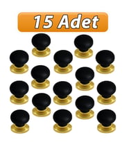 15 Adet Petunya Kulp Siyah Polimer Düğme Kulp Altın Tablalı Mobilya Mutfak Dolabı Çekmece Kulbu Kulpları