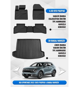 Kia Sportage 2022-2026 Uyumlu Sahler 4.5D Premium Paspas ve Liner 3D Bagaj Havuzu (Cool-Elegance-Live Paket)