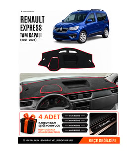 e-biz RENAULT EXPRESS TAM KAPALI (2021-2024) Uyumlu Torpido Örtüsü, Torpido Kılıfı - Siyah-Kırmızı - RE021