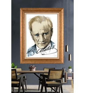 Altın Varaklı Çerçeveli Paspartulu Atatürk Tablo DC1243 (Gold)