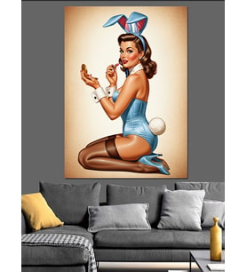 Kırmızı Bikini Pin-Up Kız Dekoratif Kanvas - Mdf Ahşap Tablo