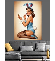 Kırmızı Bikini Pin-Up Kız Dekoratif Kanvas - Mdf Ahşap Tablo