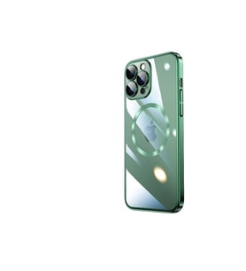 Apple iPhone 14 Pro Max Uyumlu Kılıf Wireless Şarj Özellikli Sert PC Zore Riksos M-safe Kapak (Koyu Yeşil)