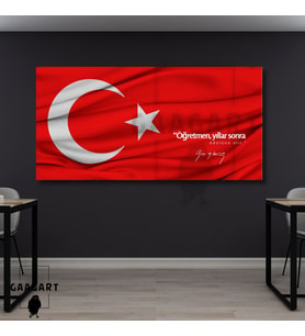 Panoramik Kanvas Makam Panosu Türk Bayrağı Atatürk “Öğretmen, yıllar sonra ödülünü alır.”