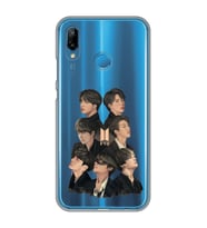 Huawei P20 Lite Uyumlu BTS Desenli Şeffaf Telefon Kılıfı