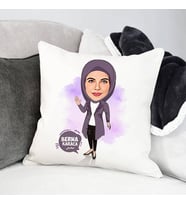 Kişiye Özel Başörtülü Sevgiliye Hediye Karikatürlü Yastık