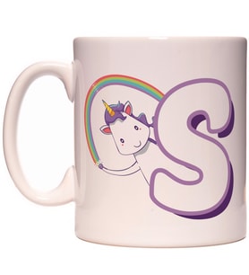 S Harfi Unicorn Boynuzlu At Tasarım Renkli Harfli Kupa Bardak