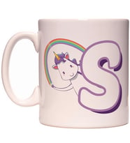 S Harfi Unicorn Boynuzlu At Tasarım Renkli Harfli Kupa Bardak