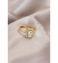 Ayarlamalı Gold Renk Metal Zirkon ve Kristal Taşlı Dikdörtgen Model Yüzük - TJ-BYK2068