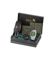 Polo Air Erkek Kol Saati Kemer Cüzdan Kartlık Çakmaklı Hediyelik Kutusunda Gümüş Yeşil Set PL-7035E3 (Gri - Yeşil)