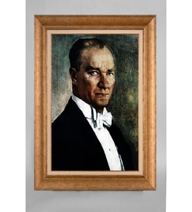 Altın Varaklı Paspartulu Çerçeveli Atatürk Tablo sd302