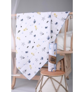 Müslin Örtü 85x90cm Uğur Böceği Desen Organik Hediyelik Emzirme Alt Açma Yenidoğan Puset Örtüsü (Mavi)