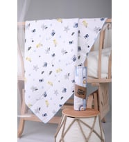 Müslin Örtü 85x90cm Uğur Böceği Desen Organik Hediyelik Emzirme Alt Açma Yenidoğan Puset Örtüsü (Mavi)