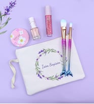 Kişiye Özel Baskılı Ham Bez El Çantası & 2'li Makyaj Fırçası & Pastel Dolgunlaştırıcı Dudak Parlatıcısı & Pastel Oje & Desenli Ayna Hediye Seti