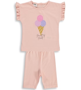 Civil Baby Dondurma Nakışlı 6-18 Ay Takım - Pudra