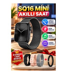 SQ-16 Mini Series 10 Akıllı Saat – 3 Kordon ve Bileklik Hediyeli, Tüm Telefonlarla Uyumlu