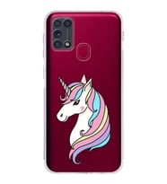 Samsung Galaxy M31 Uyumlu Kamera Korumalı Kapak Unicorn Tasarımlı  Şeffaf  Kılıf